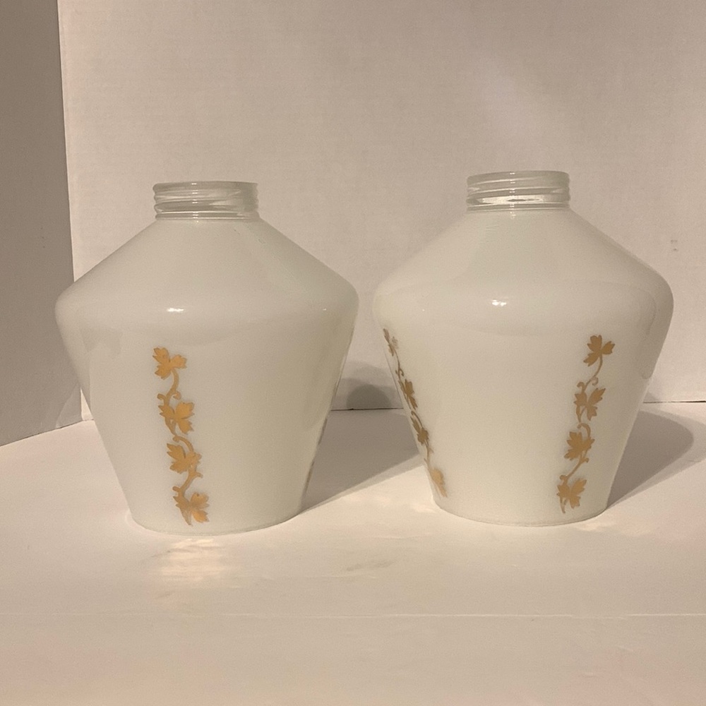 VINTAGE 2 glass shades for a floor to ceiling 1960 lamp Frosted with gold leaves